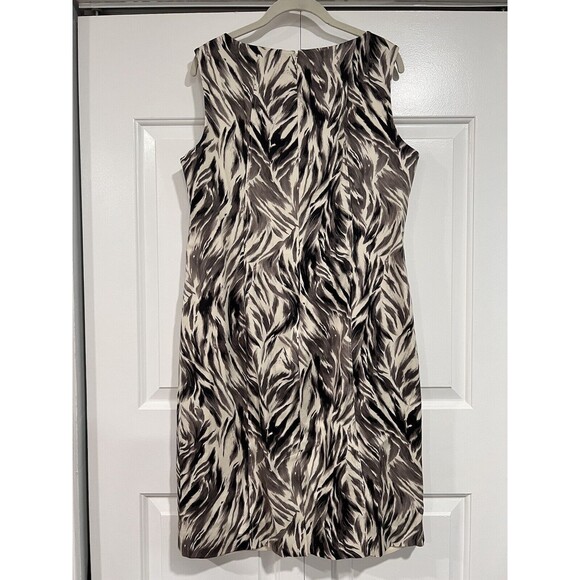 Talbots Dress 14 Cream Black Gray Sheath Stretch‎ Cotton Career Church - Picture 6 of 8